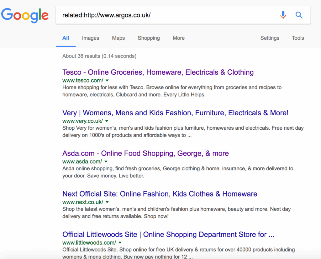 argos search operator related